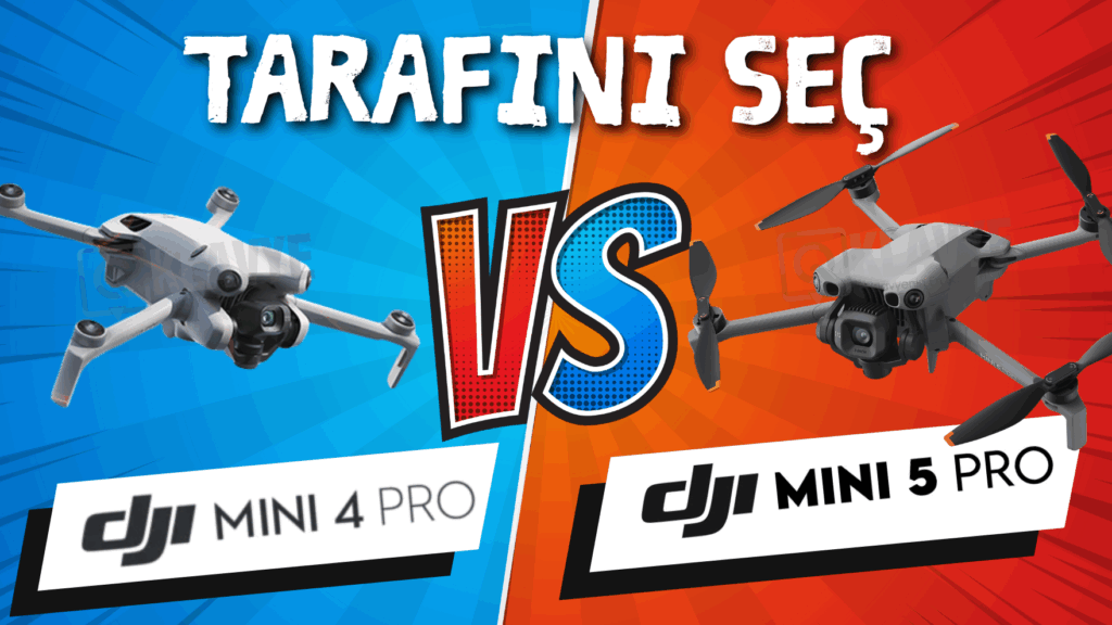DJI Mini 4 Pro ve Mini 5 Pro yan yana boyut karşılaştırması